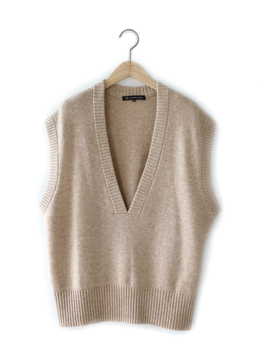 V領粗織針織背心